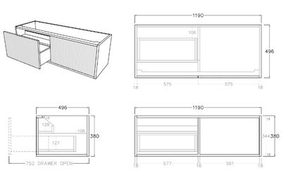 Bellevue Wall Hung Vanity - 1200mm