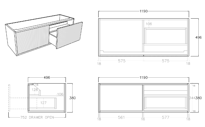 Bellevue Wall Hung Vanity - 1200mm