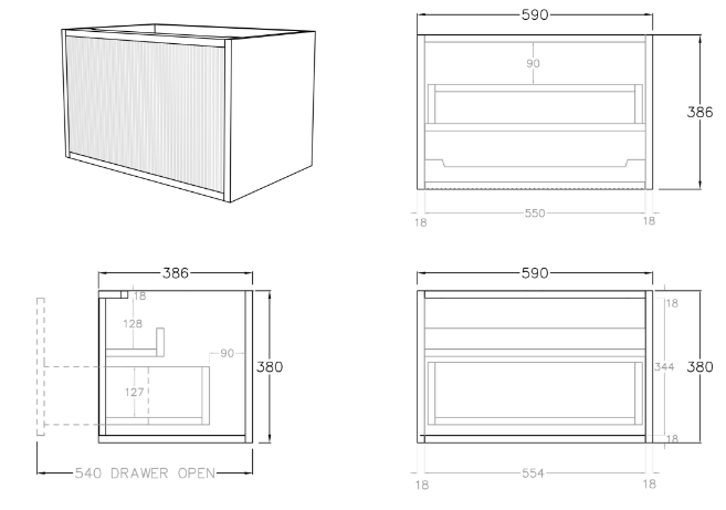 Bellevue Wall Hung Vanity (Slim) - 600mm