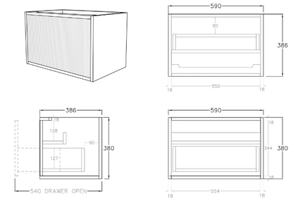 Bellevue Wall Hung Vanity (Slim) - 600mm