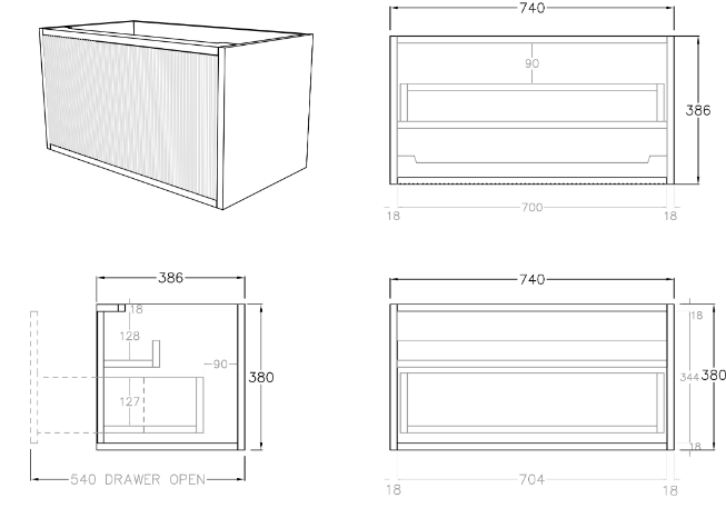 Bellevue Wall Hung Vanity (Slim) - 750mm