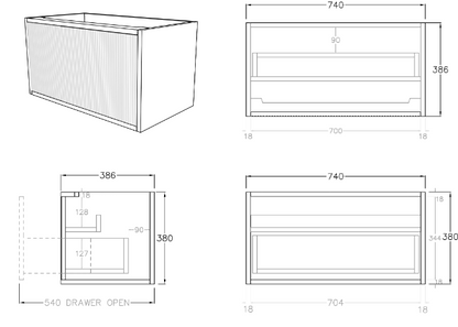 Bellevue Wall Hung Vanity (Slim) - 750mm