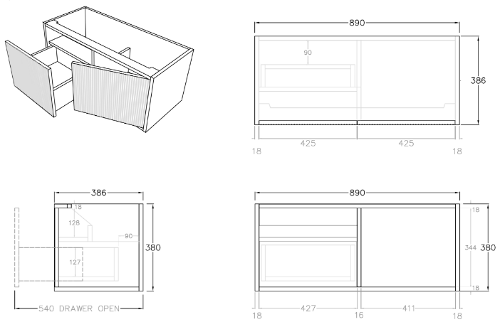 Bellevue Wall Hung Vanity (Slim) - 900mm