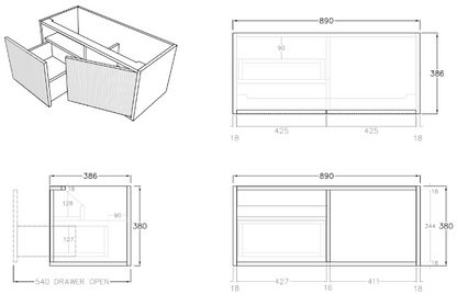 Bellevue Wall Hung Vanity (Slim) - 900mm