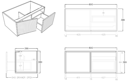 Bellevue Wall Hung Vanity (Slim) - 900mm