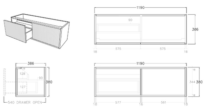 Bellevue Wall Hung Vanity (Slim) - 1200mm