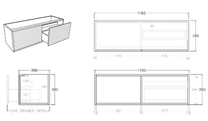 Bellevue Wall Hung Vanity (Slim) - 1200mm