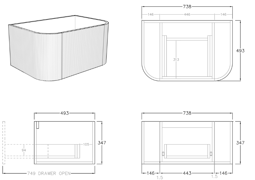 Bronte Wall Hung Vanity - 750mm