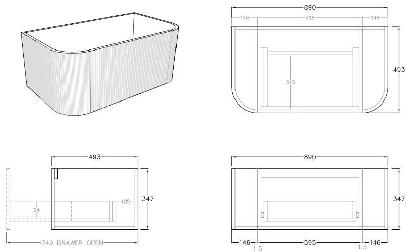 Bronte Wall Hung Vanity - 900mm