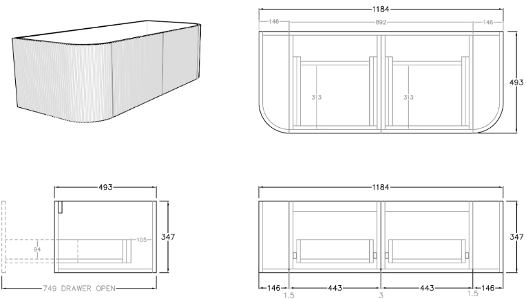 Bronte Wall Hung Vanity - 1250mm