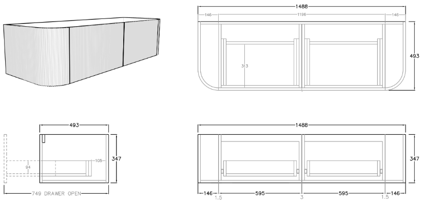 Bronte Wall Hung Vanity - 1500mm