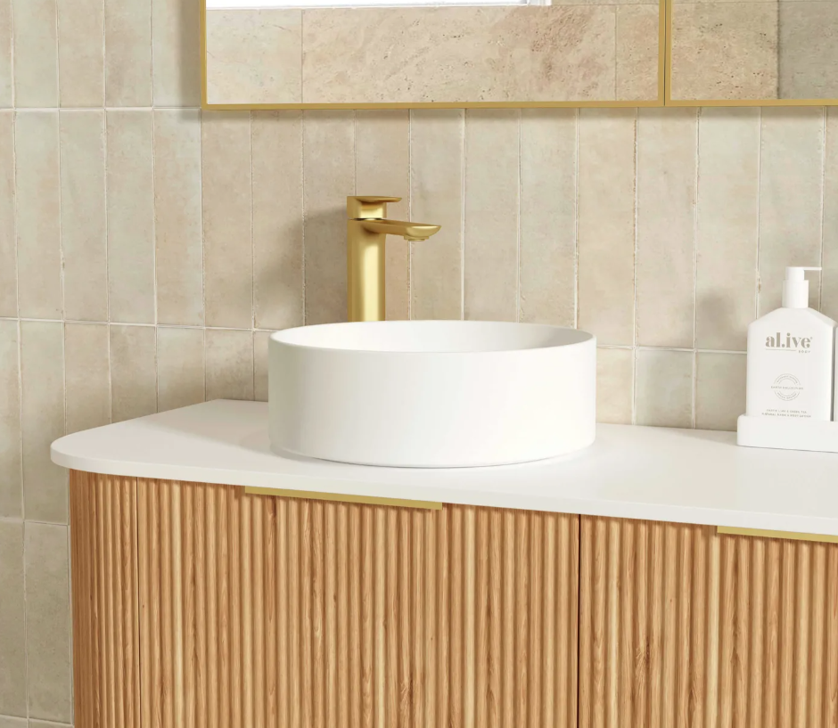 Bondi Woodland Oak Fluted Curve Vanity - 1800x450