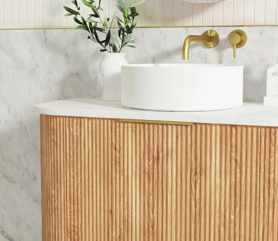 Bondi Woodland Oak Fluted Curve Vanity - 1500x450