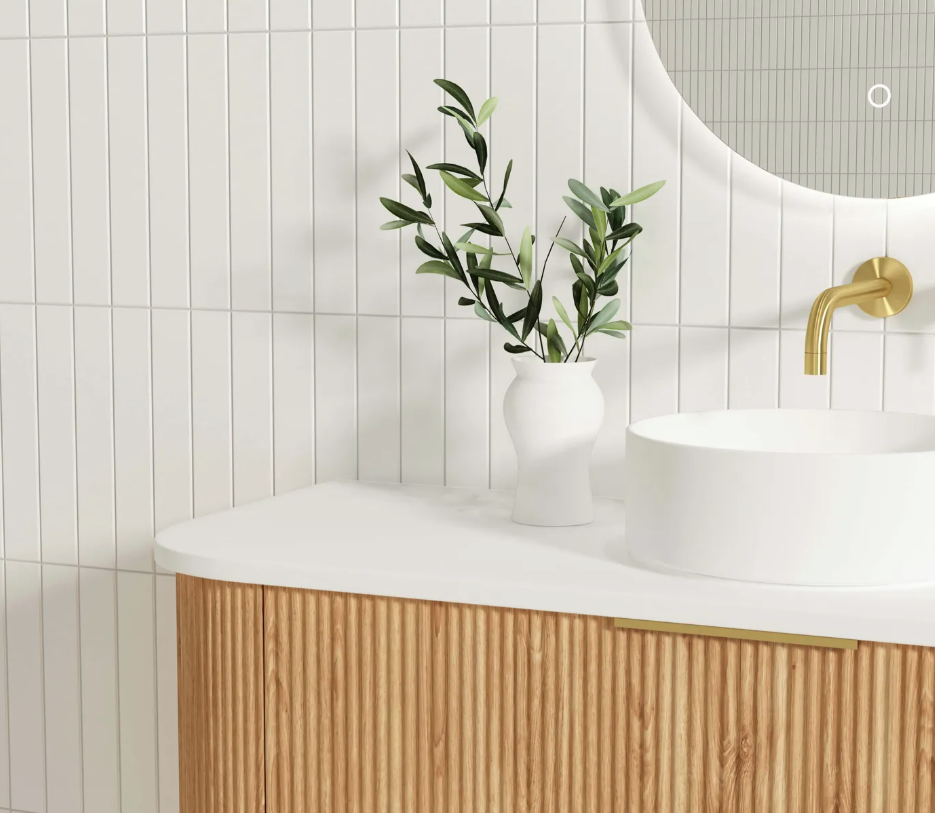 Bondi Woodland Oak Fluted Curve Vanity - 1200x450