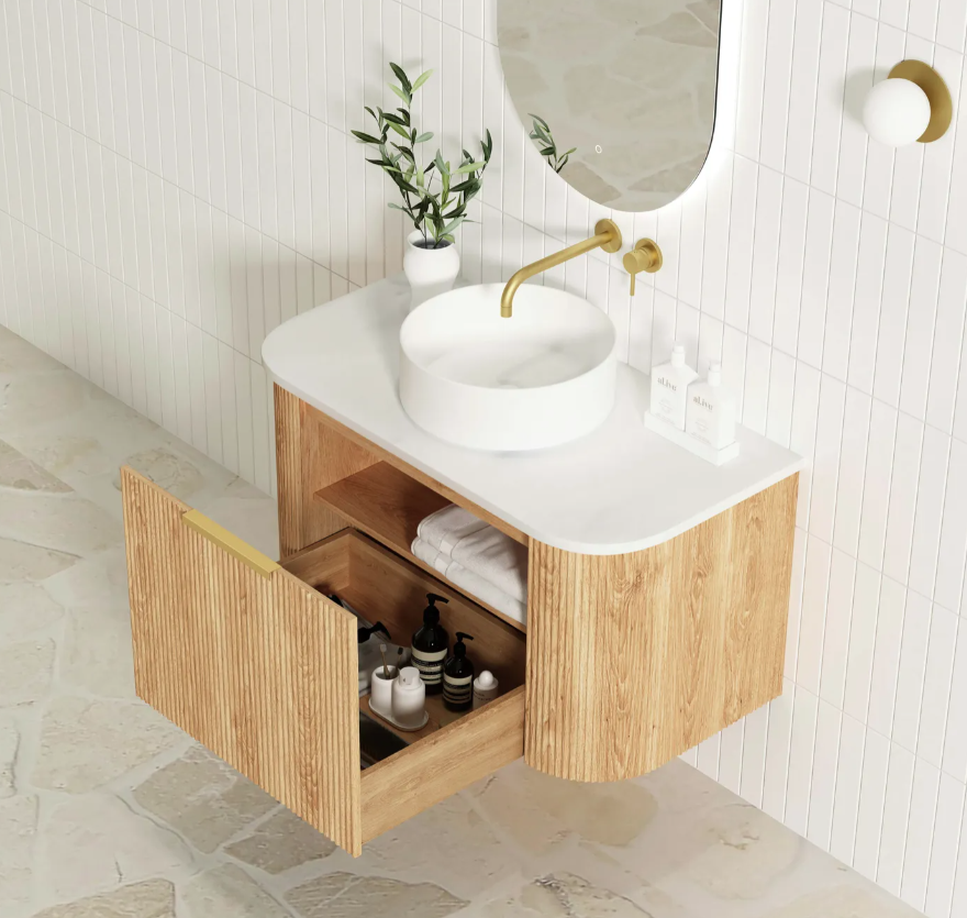 Bondi Woodland Oak Fluted Curve Vanity - 900x450