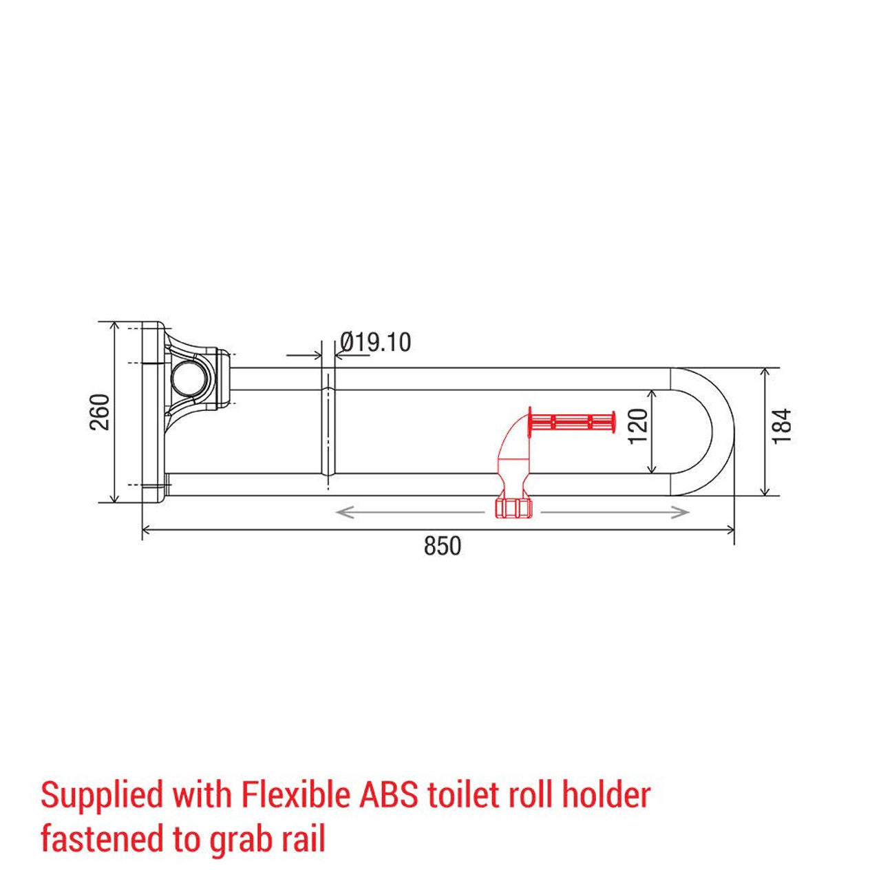 Tiltlock® 850mm Grab Rail With Flexible Fit Toilet Paper Holder