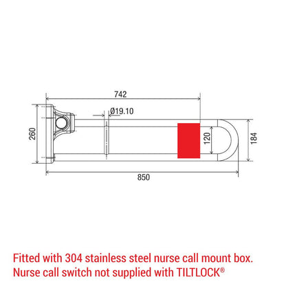 Tiltlock® 850mm Grab Rail With Nurse Call Mount Box