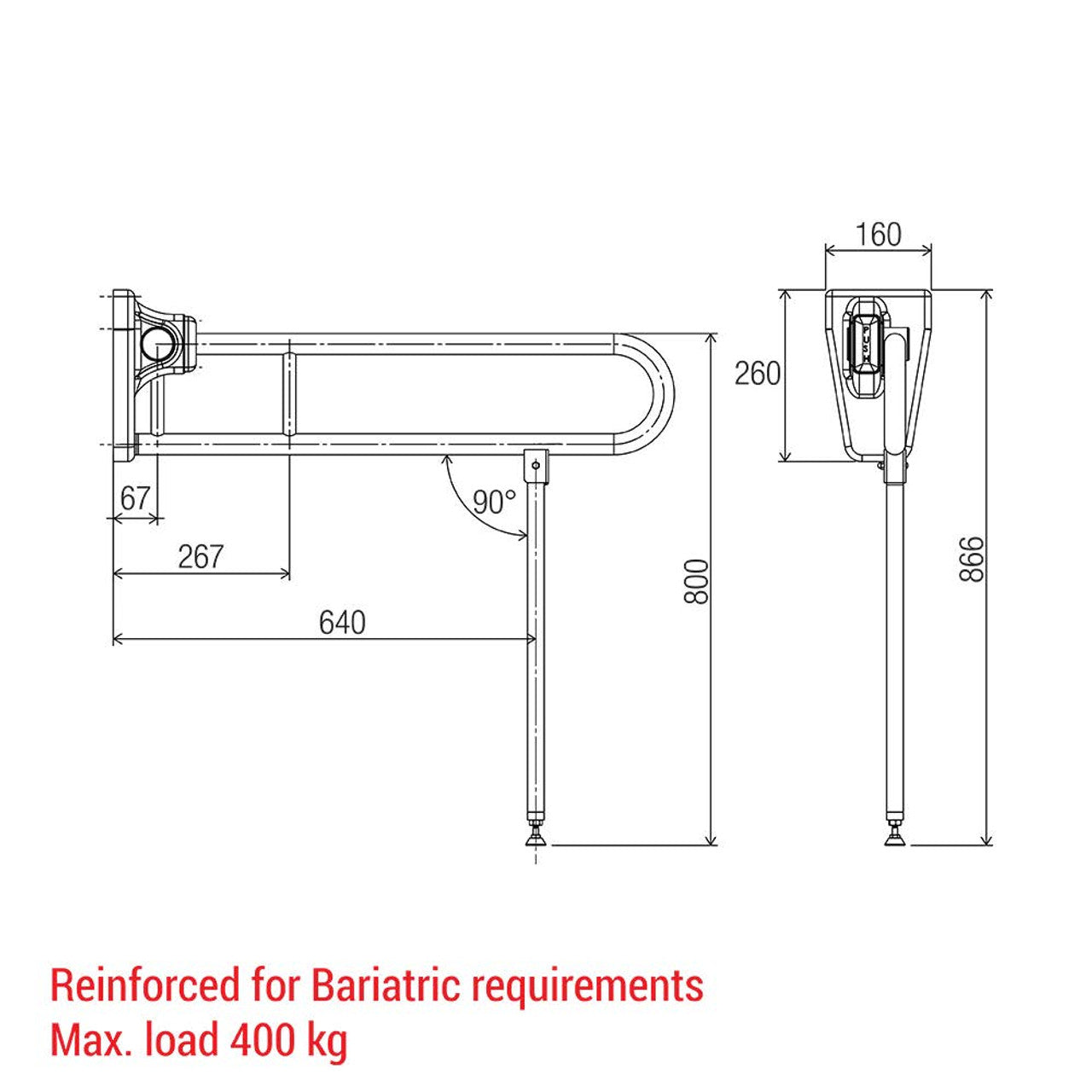 Tiltlock® 850mm Bariatric Folding Leg Grab Rail