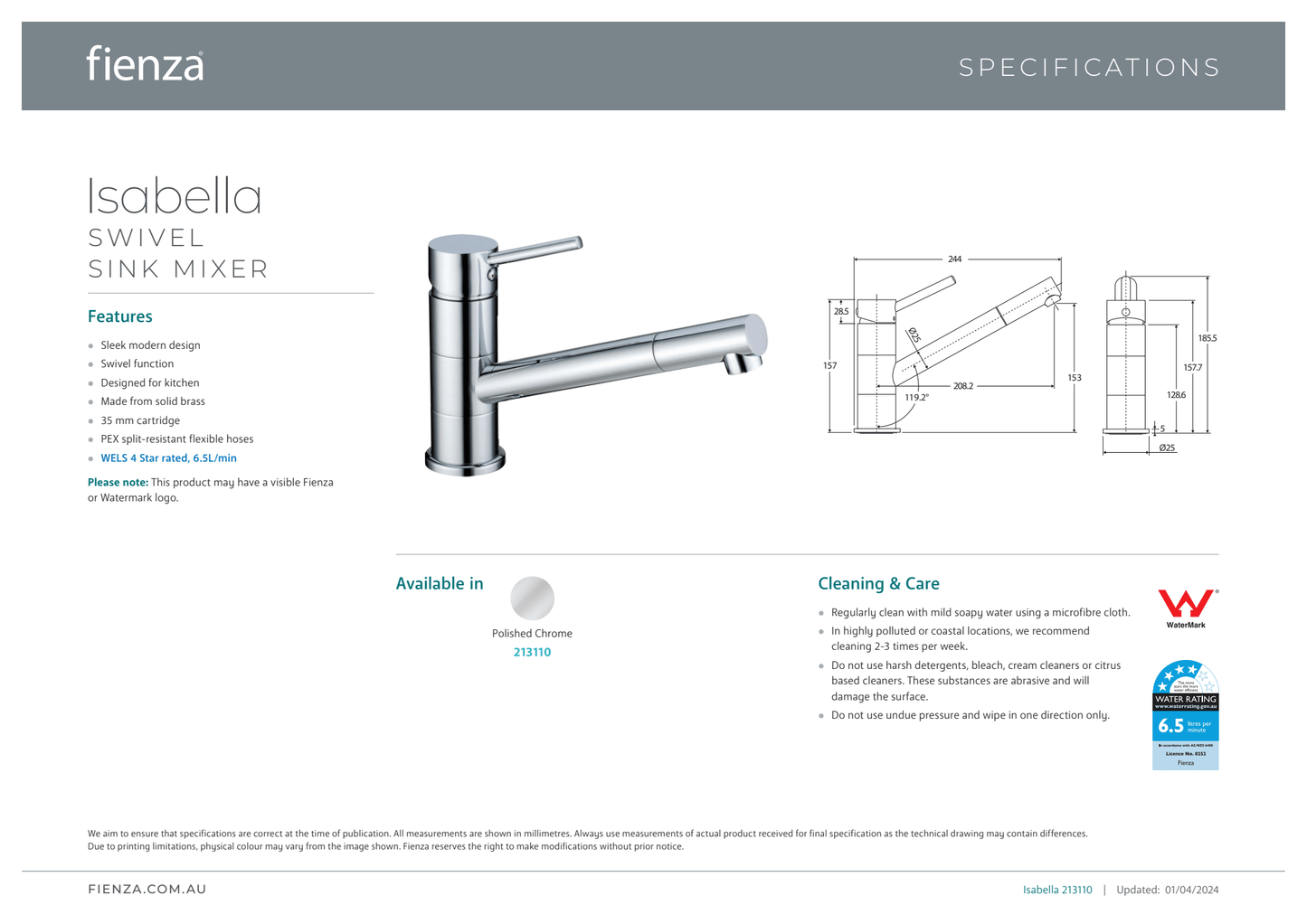 Isabella Swivel Sink Mixer