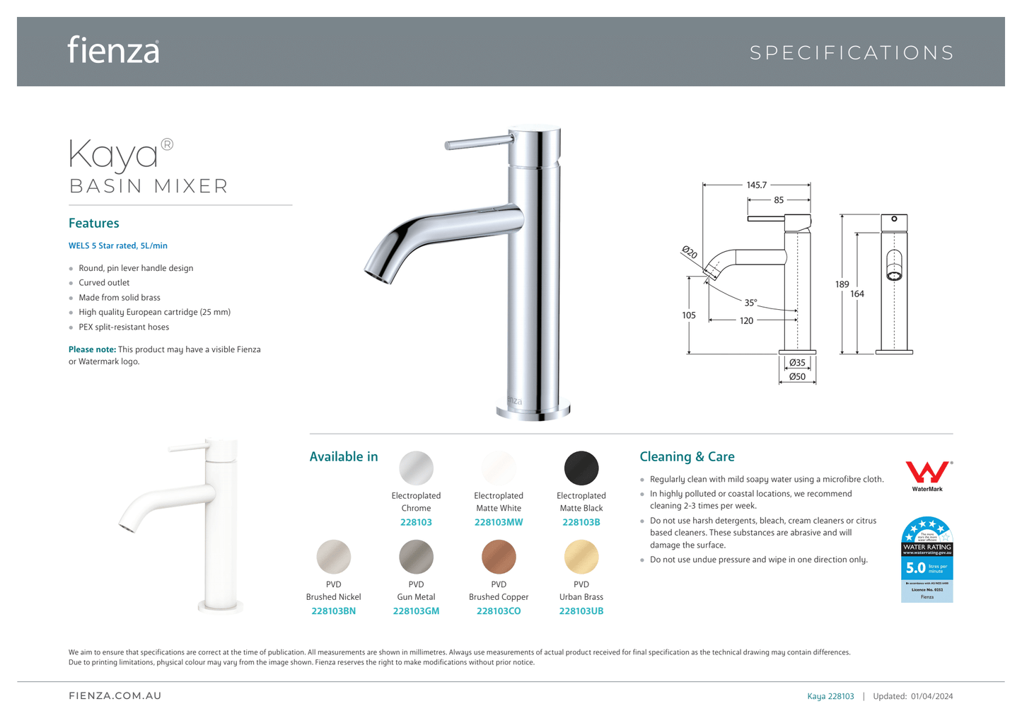 Kaya Medium Basin Mixer