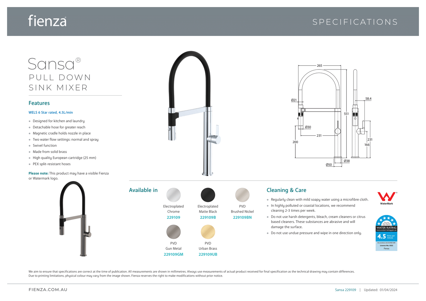 Sansa Pull Down Sink Mixer