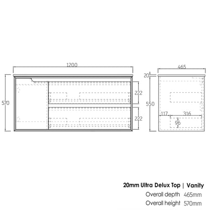 Natural Oak Byron Single Bowl Vanity - 1200x460