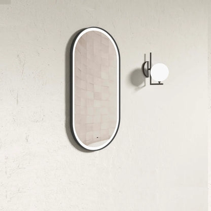 LED Brighton Black Metal Frame Mirror With Tuffi Glass - 900x450