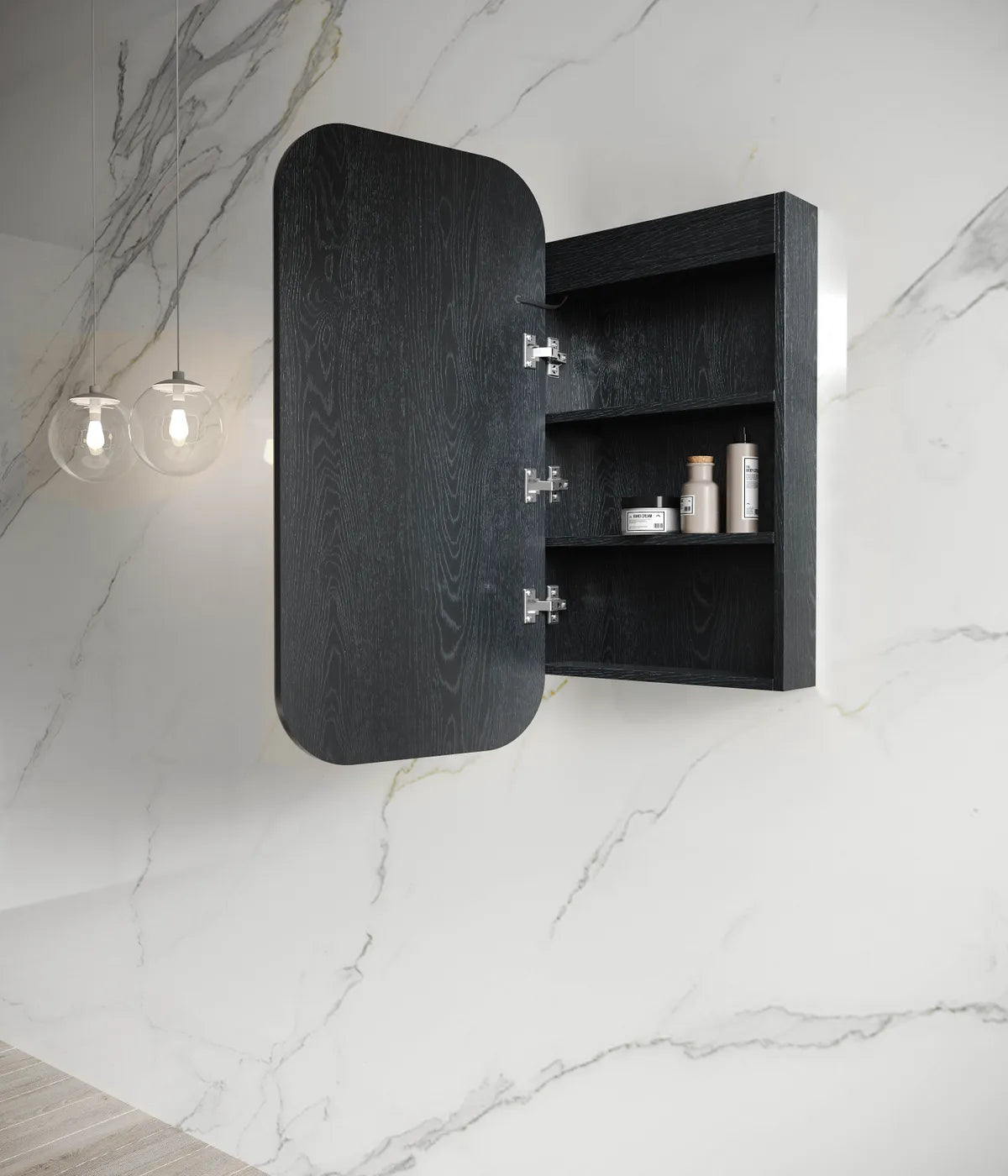 LED Newport Black Oak Soft Square Shaving Cabinet - 900x450