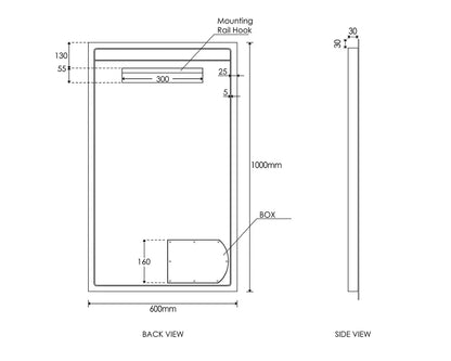 LED Boston Rectangle Mirror - 1000x600