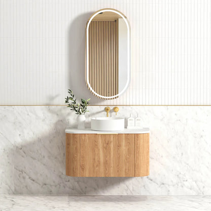 Bondi Woodland Oak Fluted Curve Vanity - 900x450