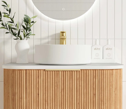 Bondi Woodland Oak Fluted Curve Vanity - 750x450