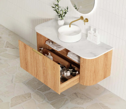 Bondi Woodland Oak Fluted Curve Vanity - 1200x450