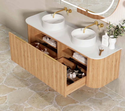 Bondi Woodland Oak Fluted Curve Vanity - 1500x450