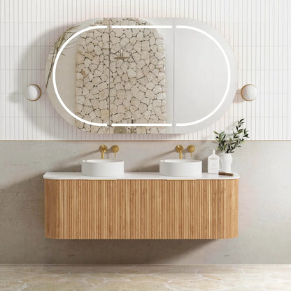 Bondi Woodland Oak Fluted Curve Vanity - 1500x450