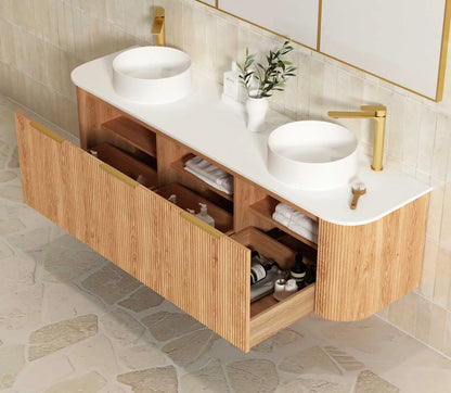 Bondi Woodland Oak Fluted Curve Vanity - 1800x450