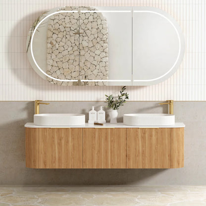 Bondi Woodland Oak Fluted Curve Vanity - 1800x450