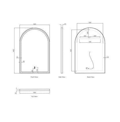 LED Archie Black Metal Frame Mirror - 900x600