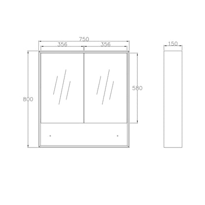 Boston Matte White Shaving Cabinet - 750x800