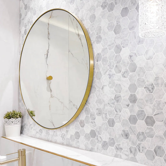 Round Brushed Gold Frame Mirror - 700