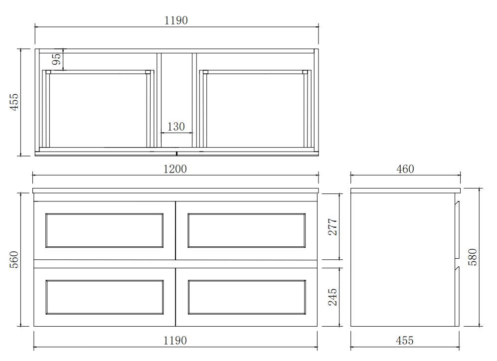 Freemantle Wall Hung Vanity - 1200mm