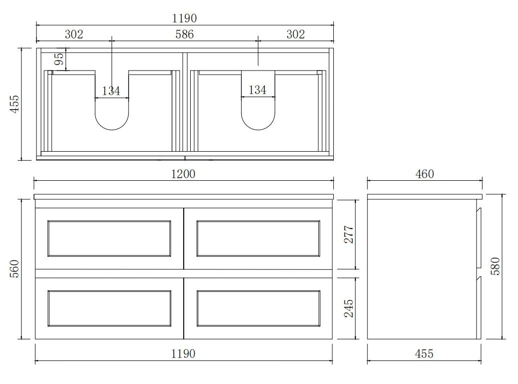 Freemantle Wall Hung Vanity - 1200mm Double Bowl