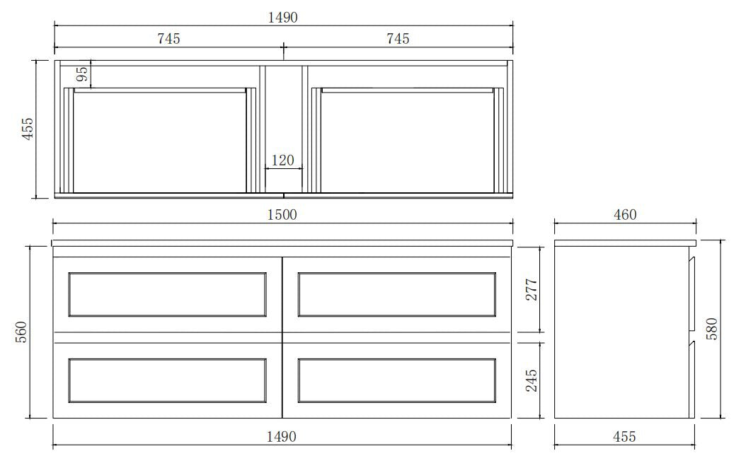 Freemantle Wall Hung Vanity - 1500mm