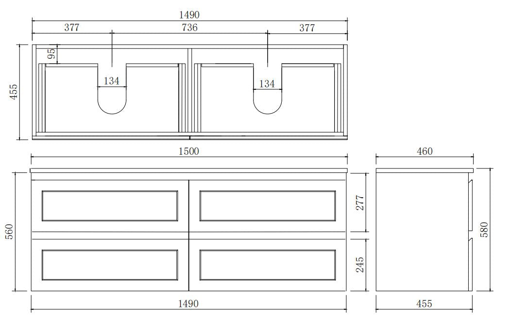 Freemantle Wall Hung Vanity - 1500mm Double Bowl