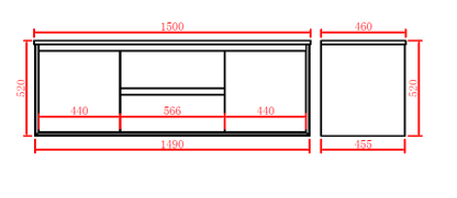 Petra Series - Colour PVC Wall Hung Vanity (SB) - 1500x460x520