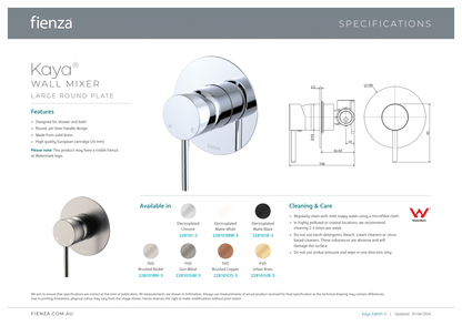 Kaya Wall Mixer - Round Plate