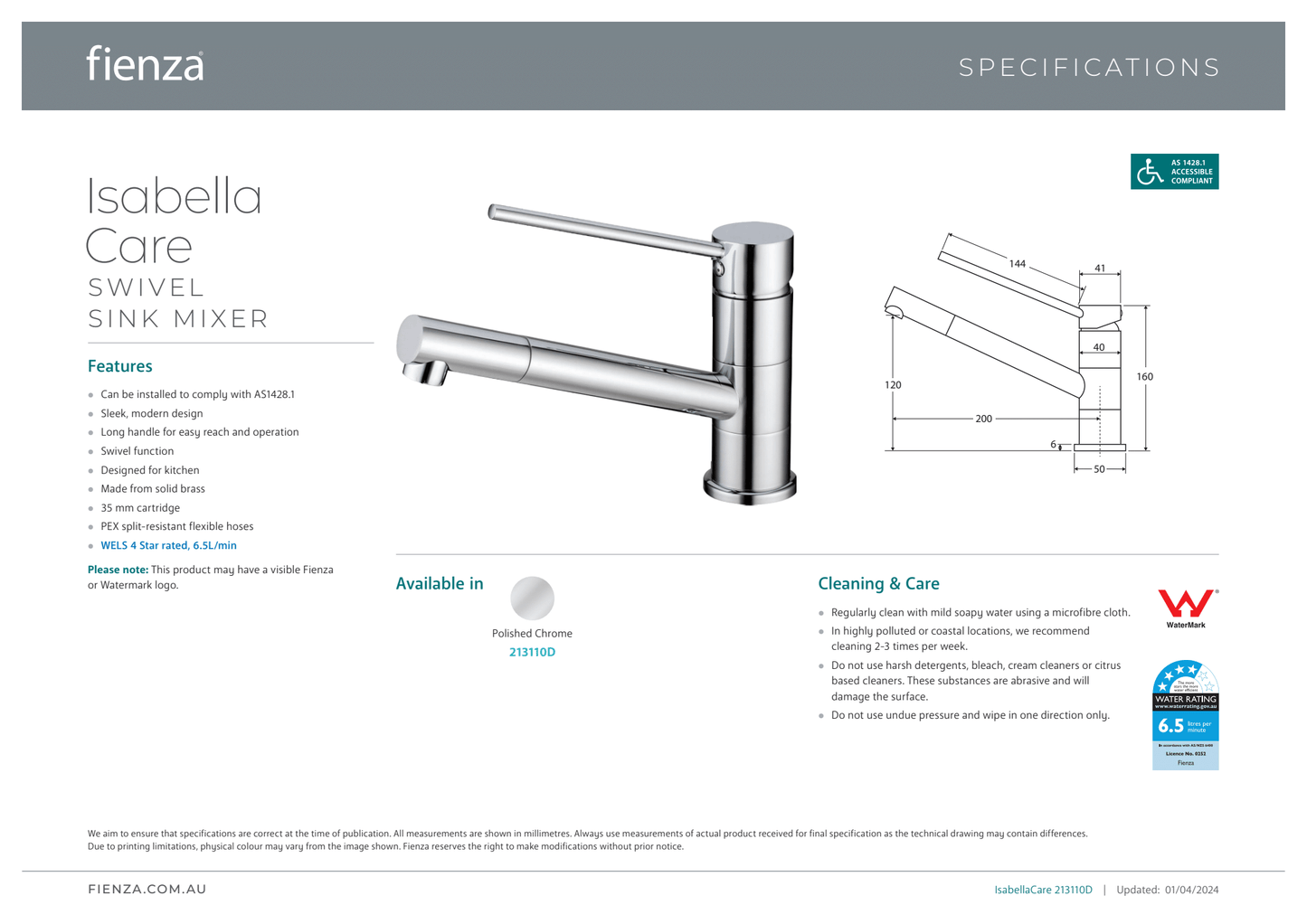 Isabella Care Swivel Sink Mixer