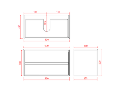 Petra Series - Colour PVC Wall Hung Vanity (SB) - 900x460x520