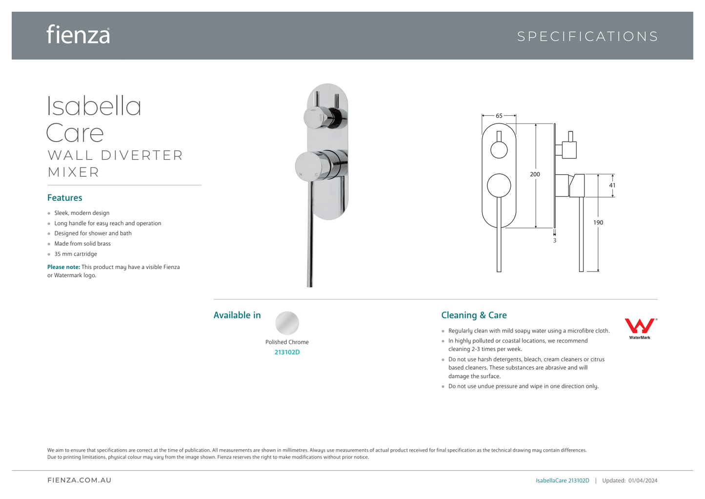 Isabella Care Wall Diverter Mixer