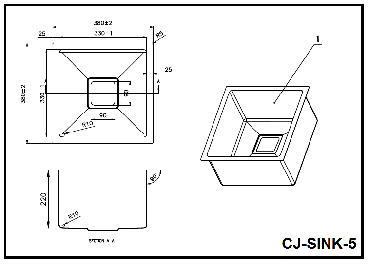 Single Bowl Sink - 380 x 380