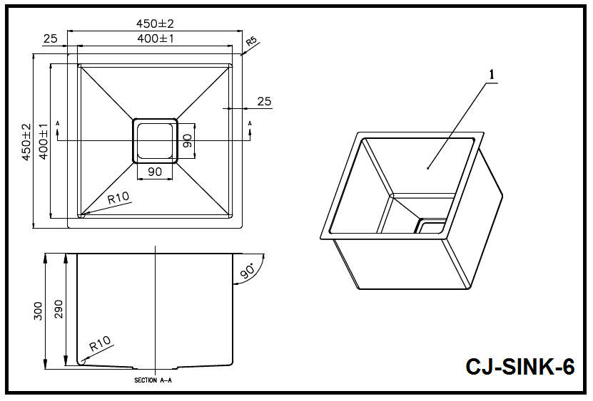 Single Deep Bowl Sink - 450 x 450